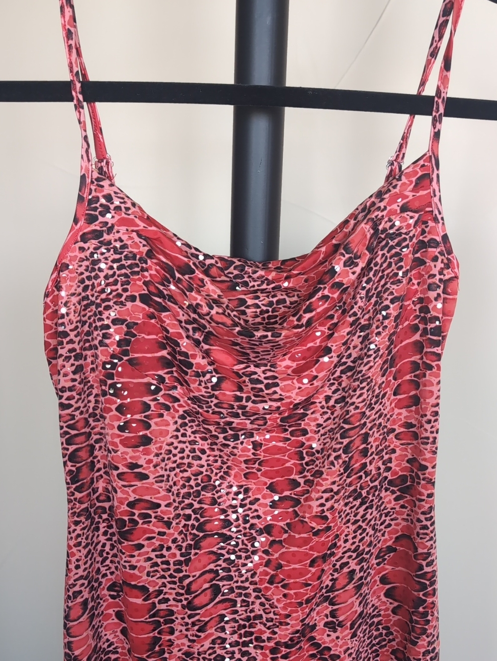 Vintage Boutique Europa- Size XS Stunning Red Python Slip Dress With Sequins